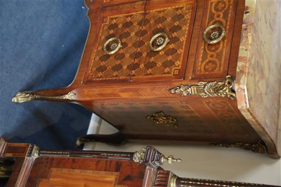 An early 20th century French Transitional style marquetry breakfront commode, W.4ft D.1ft 7.5in. H.2ft 11.5in.